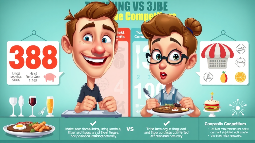 dining comparison chart illustrating 388 vs competitors, engaging expression, competitive edge highlighted