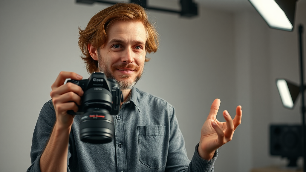 content creator vlogging for a blog audience in an indoor studio
