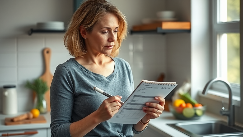 Woman planning keto diet meals with charts and fresh foods for fast results.